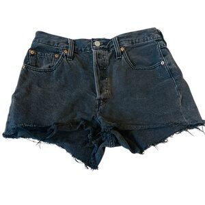 Levi's 501 Black Denim Cut Off Shorts Women's Size 29 High Rise Frayed Hem Jorts
